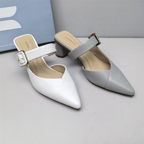comely/康莉正品撤柜羊皮粗跟舒适百搭新款时装女包头鞋尖头