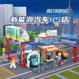 小鲁班积木模拟城市系列汽车店酒店百货大楼警察局拼装玩具模型