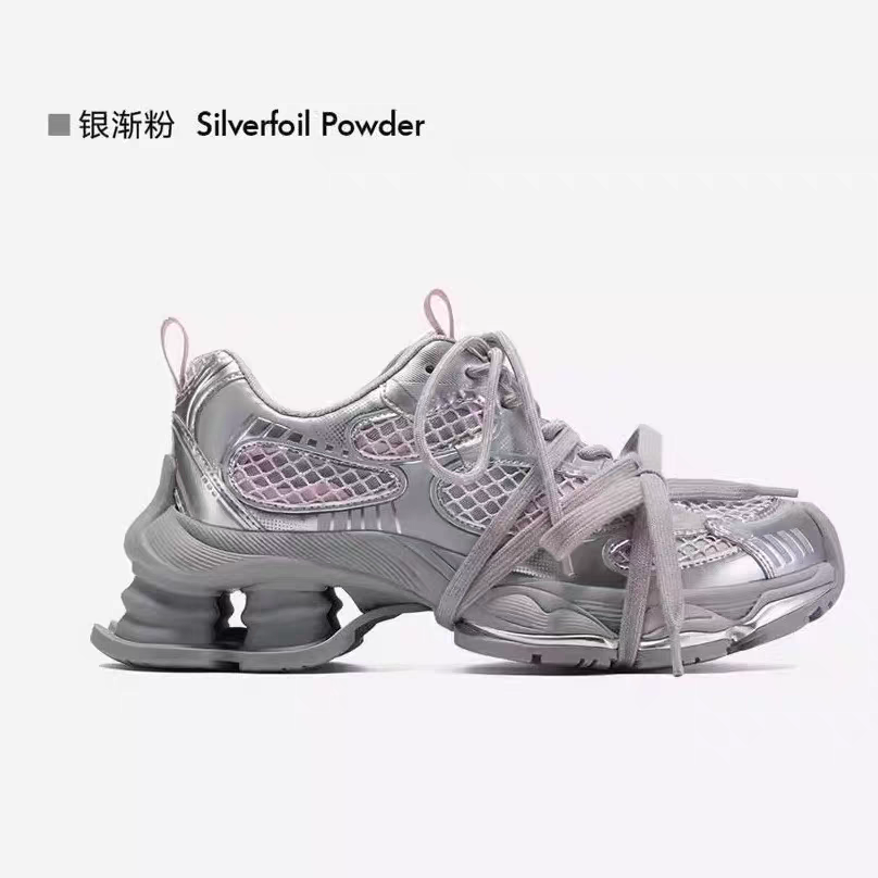 GGCC2025年春季潮流厚底增高老爹鞋银色机能捆绑设计感休闲鞋女鞋