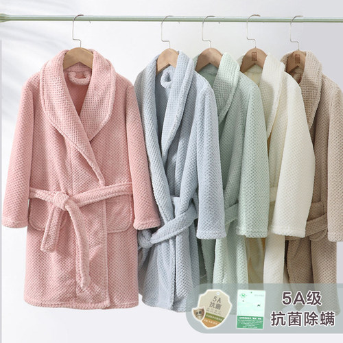 A类法兰绒加厚男童女童浴袍长款