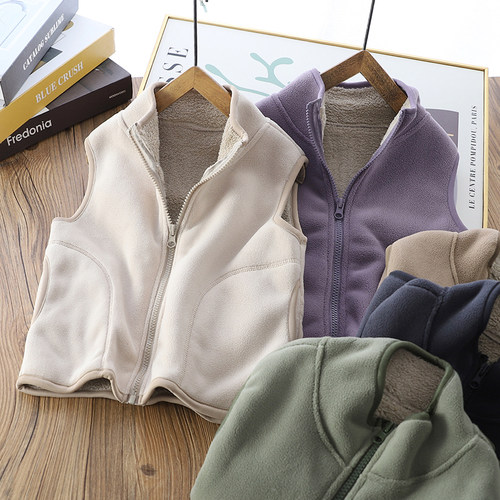 抗静电男童摇粒绒马甲加绒秋冬款