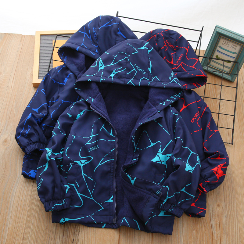 扭扭鸭秋季连帽儿童加绒外套上衣