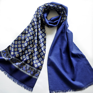 男女英伦商务加厚真丝长款丝巾桑蚕丝拉绒秋冬围巾保暖领口巾黄色