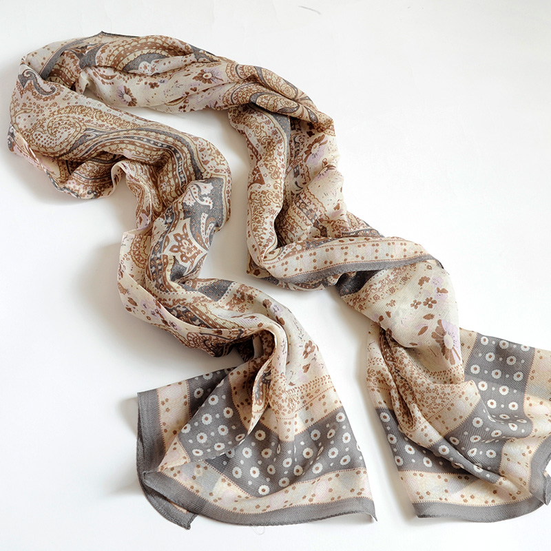 羊毛真丝巾薄款长款围巾