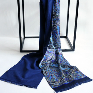 男士英伦商务加厚真丝长款丝巾桑蚕丝拉绒秋冬季围巾保暖领口巾