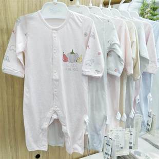 安宝儿夏天超薄婴儿连体衣纯棉闭裆宝宝哈衣无骨天丝空调爬服睡衣