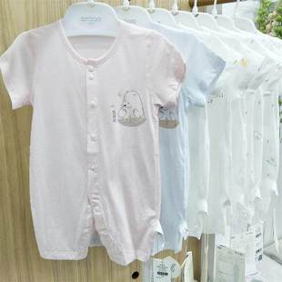 安宝儿夏超薄闭裆婴儿连体衣宝宝爬服纯棉短袖天丝睡衣男女莫代尔