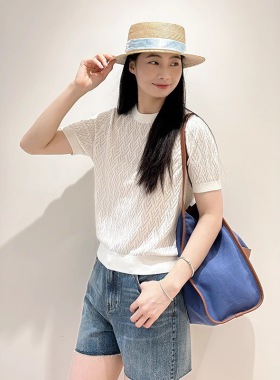 26春女新款桑蚕丝混纺显瘦宽松短款上衣时尚白色针织套头短袖t恤