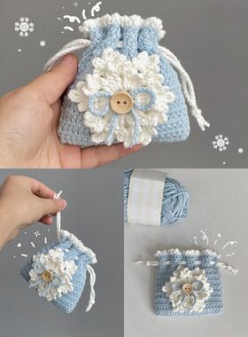 秋冬雪花束口耳机毛线DIY材料包