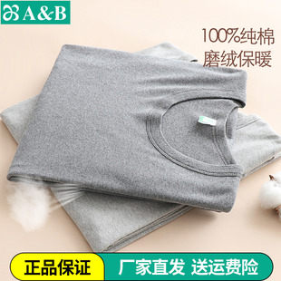 AB内衣全棉男士 T671 磨毛保暖上衣秋冬圆领秋衣纯棉单件贴身长袖