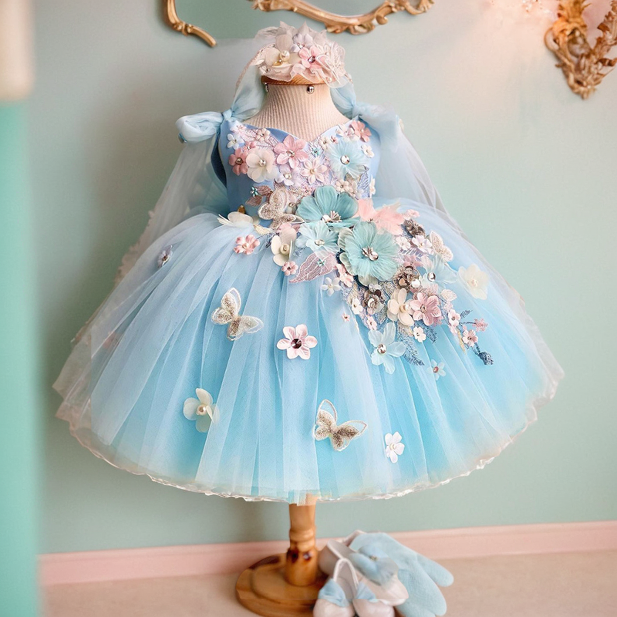 儿童周岁生日礼服花童宝宝洛丽塔公主裙女童高端洋气无袖蓬蓬裙夏