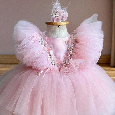 女童粉色礼服裙周岁生日公主裙