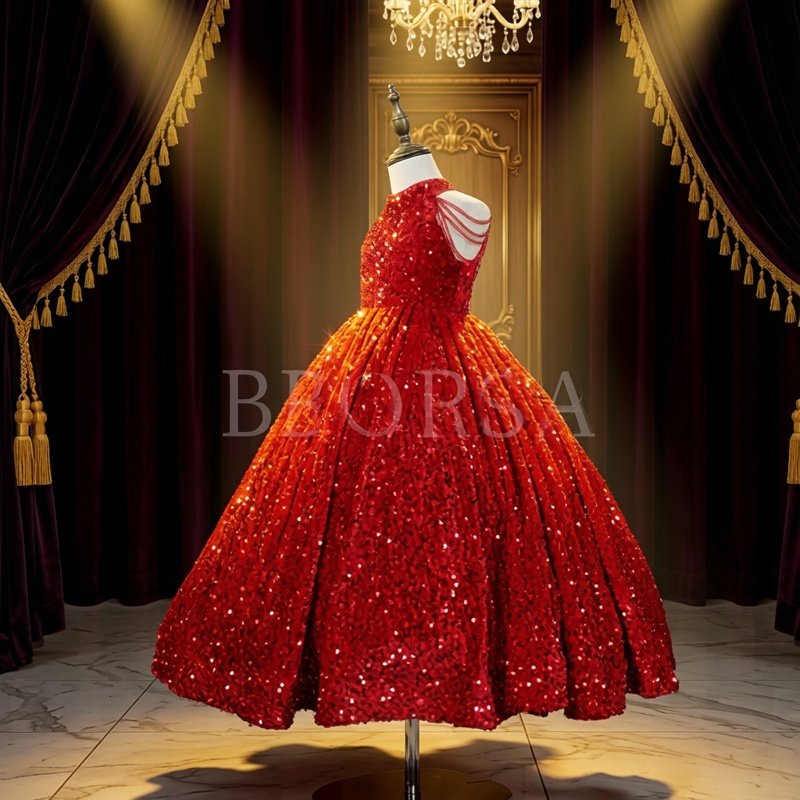 红色亮片女童礼服大童女孩长款公主裙儿童走秀主持人高端演出服装,童装/婴儿装/亲子装,儿童礼服,淘宝优惠券,粉丝福利购,淘宝优惠卷