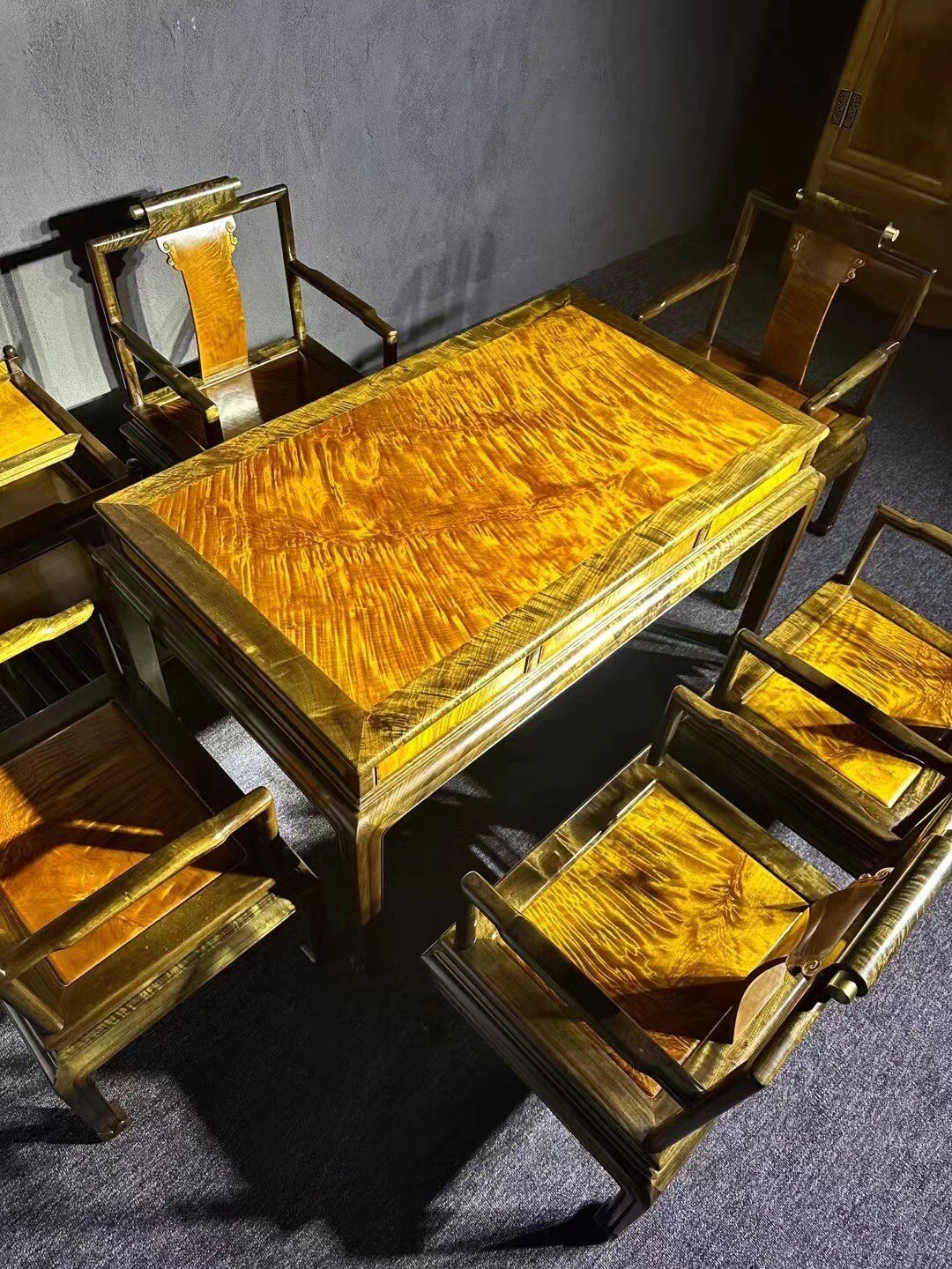 金丝楠木干泡茶台千年乌木黄料茶桌七件套独板水波纹实木客厅家具