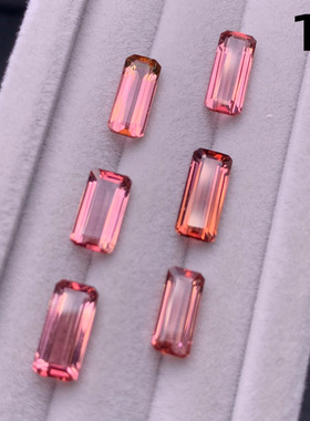天然碧玺裸石 橙粉碧玺 长方形瘦长条全净体刻面宝石9x11祖母绿切