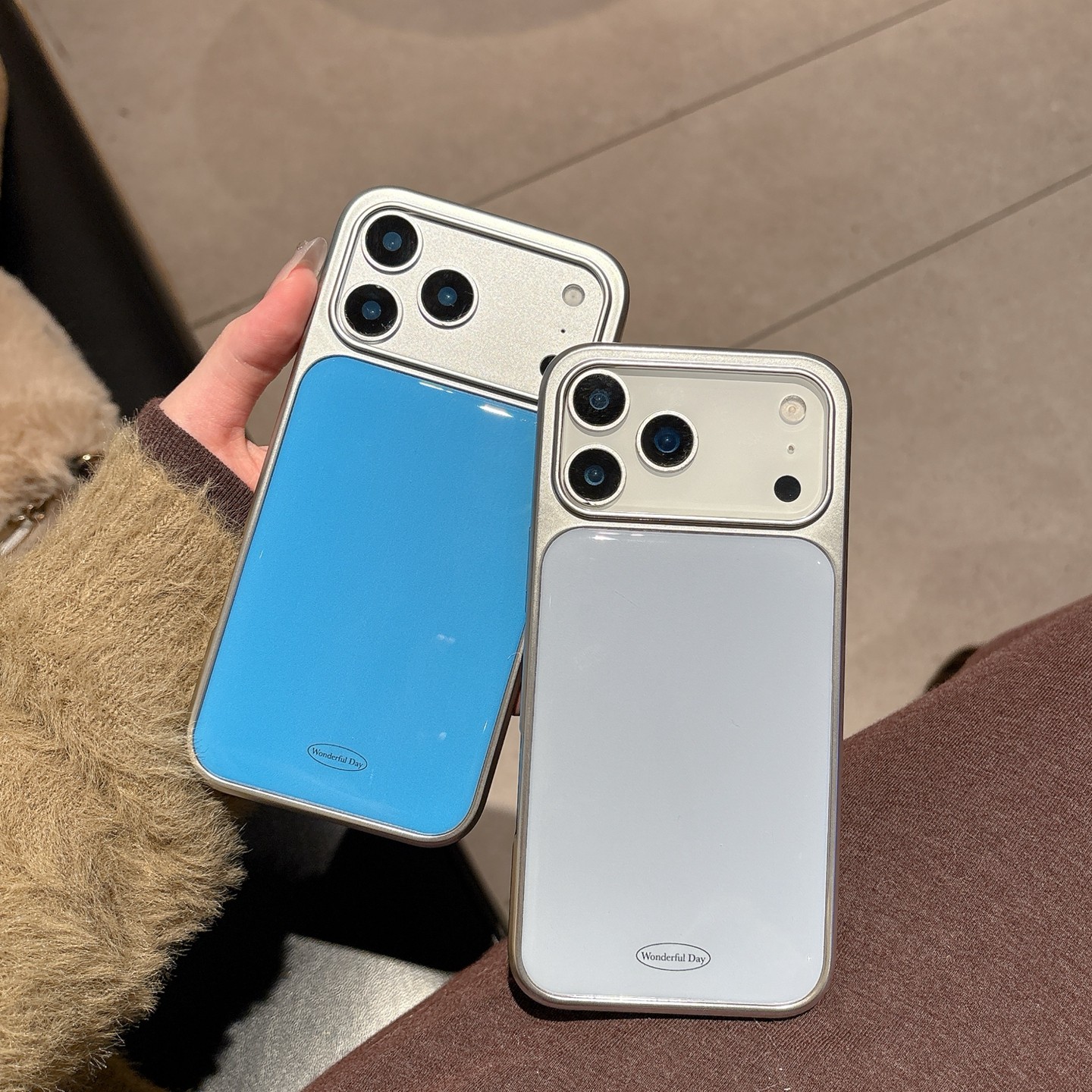 ins韩系少女高级感丝雾蓝简约纯色15适用17pro苹果17ProMax手机壳iPhone16全包14新款电镀滴胶16Promax保护套