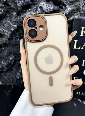 沙漠金Magsafe磁吸适用苹果16promax手机壳新款钛灰色15/17磨砂肤感iphone14保护套13带镜头膜12全包防摔plus