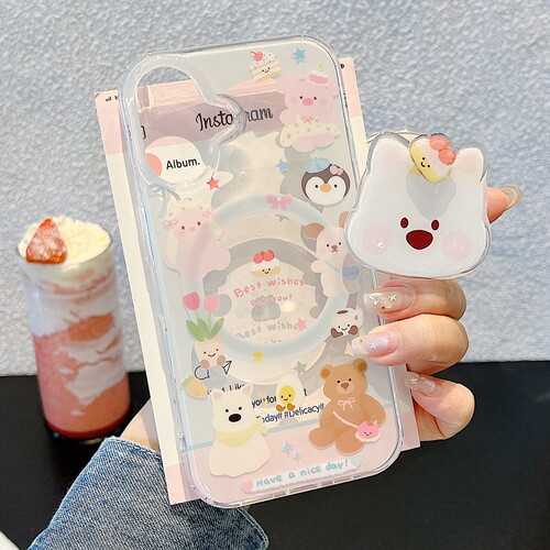 ins小狗旋转磁吸支架适用iPhone17pro手机壳苹果14新款13少女日韩卡通16promax超萌15/18promax全包双层硬壳