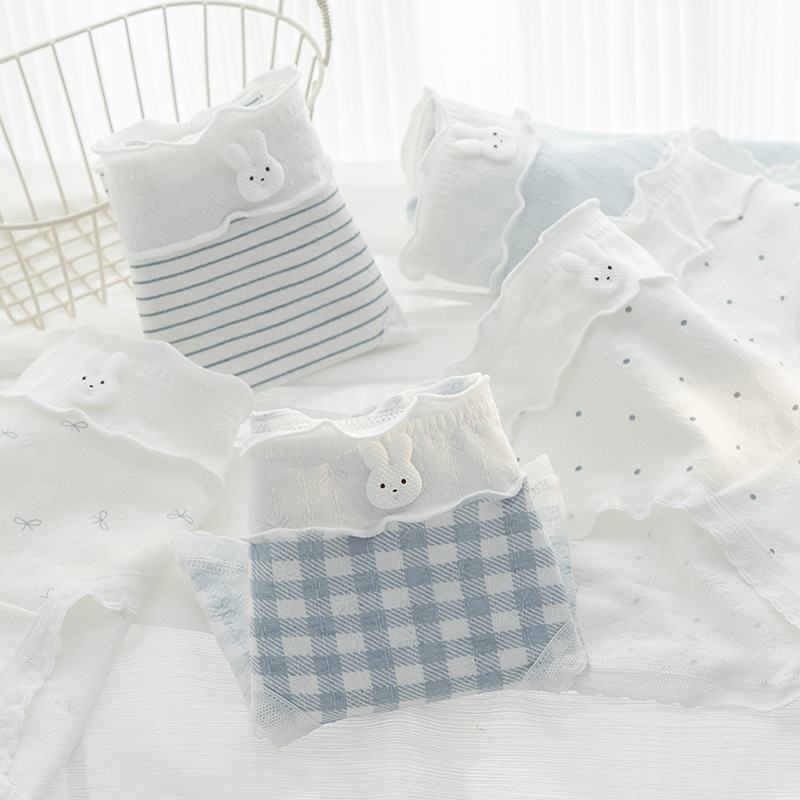 A类婴儿棉蓝系卡通少女内裤10A抑菌纯棉裆中腰透气包臀学生三角裤