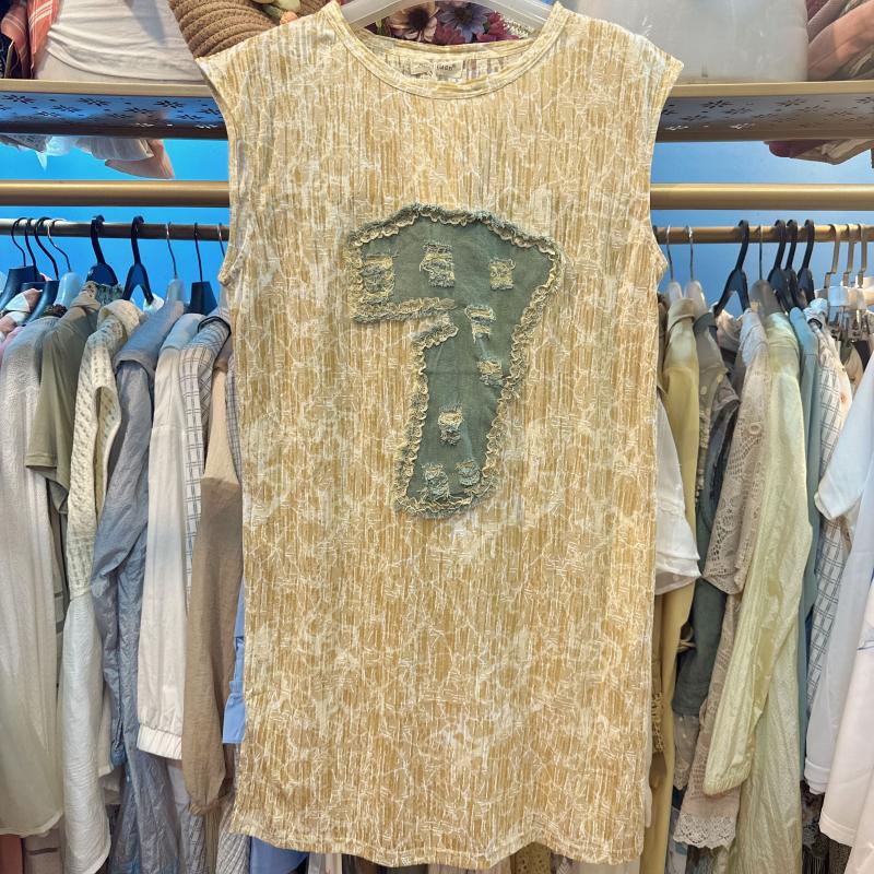 商场品牌折扣女装森女田园风无袖连衣裙夏季圆领含棉背心裙子7650