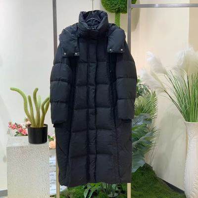 冬季黑色超长过膝羽绒服女连帽加厚鸭绒宽松长款时尚显瘦外套