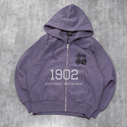现货 Stussy 25SS Dice Dyed Zip Hooded 骰子水洗拉链帽衫卫衣