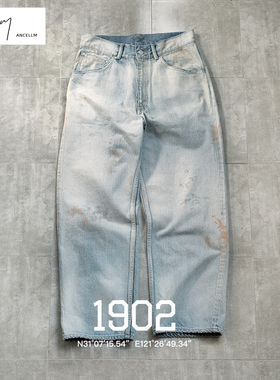 现货 ANCELLM SELVEDGE DENIM 5P PANTS 日产水洗污渍破坏牛仔裤