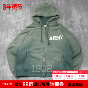 现货 BOW WOW 25AW ARMY ZIP HOODIE 水洗做旧破坏连帽卫衣 帽衫