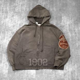 25AW WOW BASEBALL CHAMPION 现货 水洗做旧破坏拉链卫衣帽衫 BOW