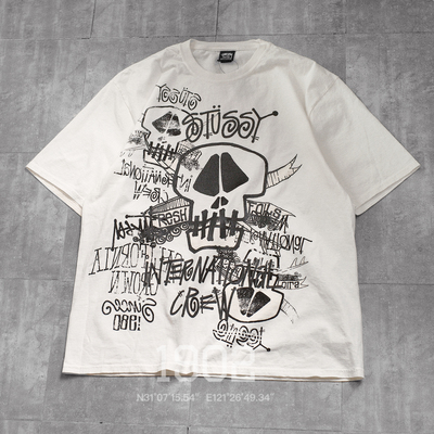 STUSSY26SS涂鸦骷髅短袖T恤
