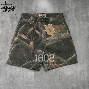 STUSSY 短裤 现货 五分裤 SHORT BIG 树枝树叶迷彩牛仔工装