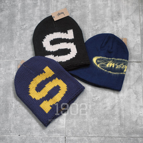 现货 STUSSY 25FW KNIT SKULLCAP BURLY S大Logo 粗线针织帽 冷帽