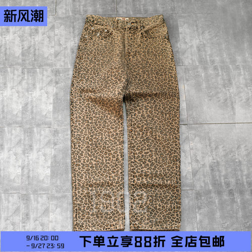 Stussy25SS豹纹牛仔长裤
