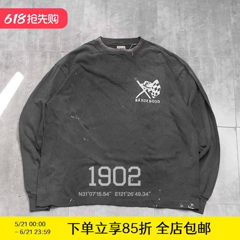 现货 NEIGHBORHOOD x SAINT Mxxxxxx 25SS 水洗做旧泼墨长袖T恤
