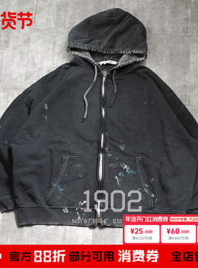 现货 JOURNAL STANDARD 24AW VINTAGE 水洗做旧泼墨拉链卫衣帽衫