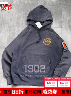 现货 BOW WOW 24AW US NAVY HOODIE水洗做旧破坏泼墨连帽卫衣帽衫