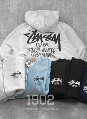现货 STUSSY HOODED 城市限定 巴黎伦敦东京 拉链卫衣加绒帽衫