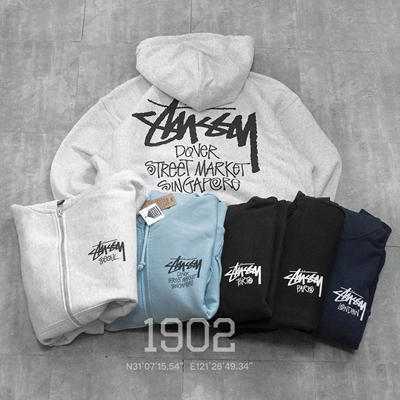 现货 STUSSY HOODED 城市限定 巴黎伦敦东京 拉链卫衣加绒帽衫