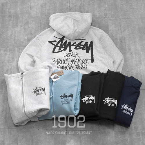 现货STUSSY城市限定拉链帽衫