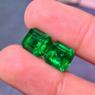 配对祖母绿裸石3.92 4.0沃顿绿guild证可定制耳钉标准八角高级感