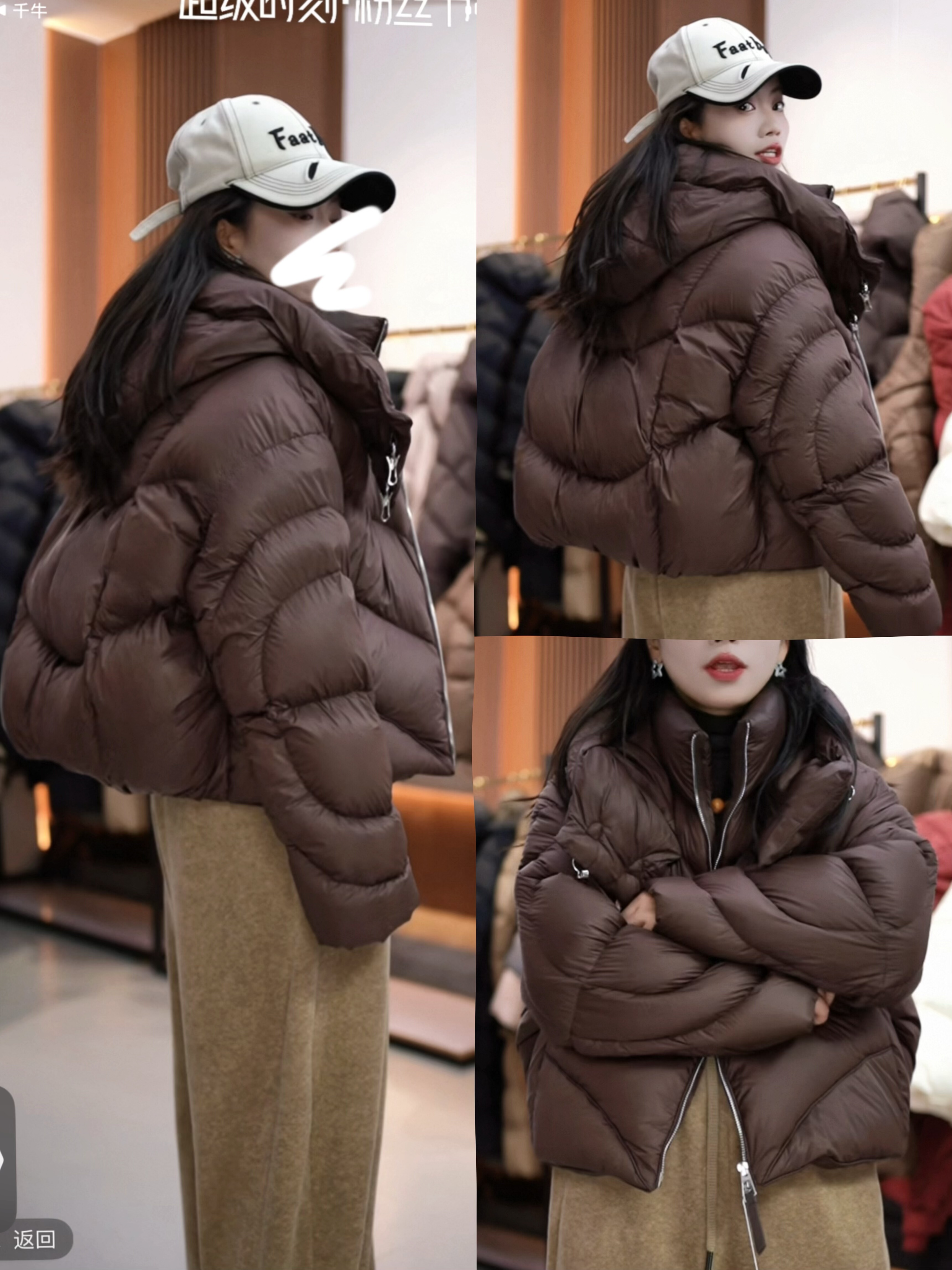 龟背90白鹅绒连帽夹扣短款羽绒服女泡芙蓬松感白鹅绒外套2025