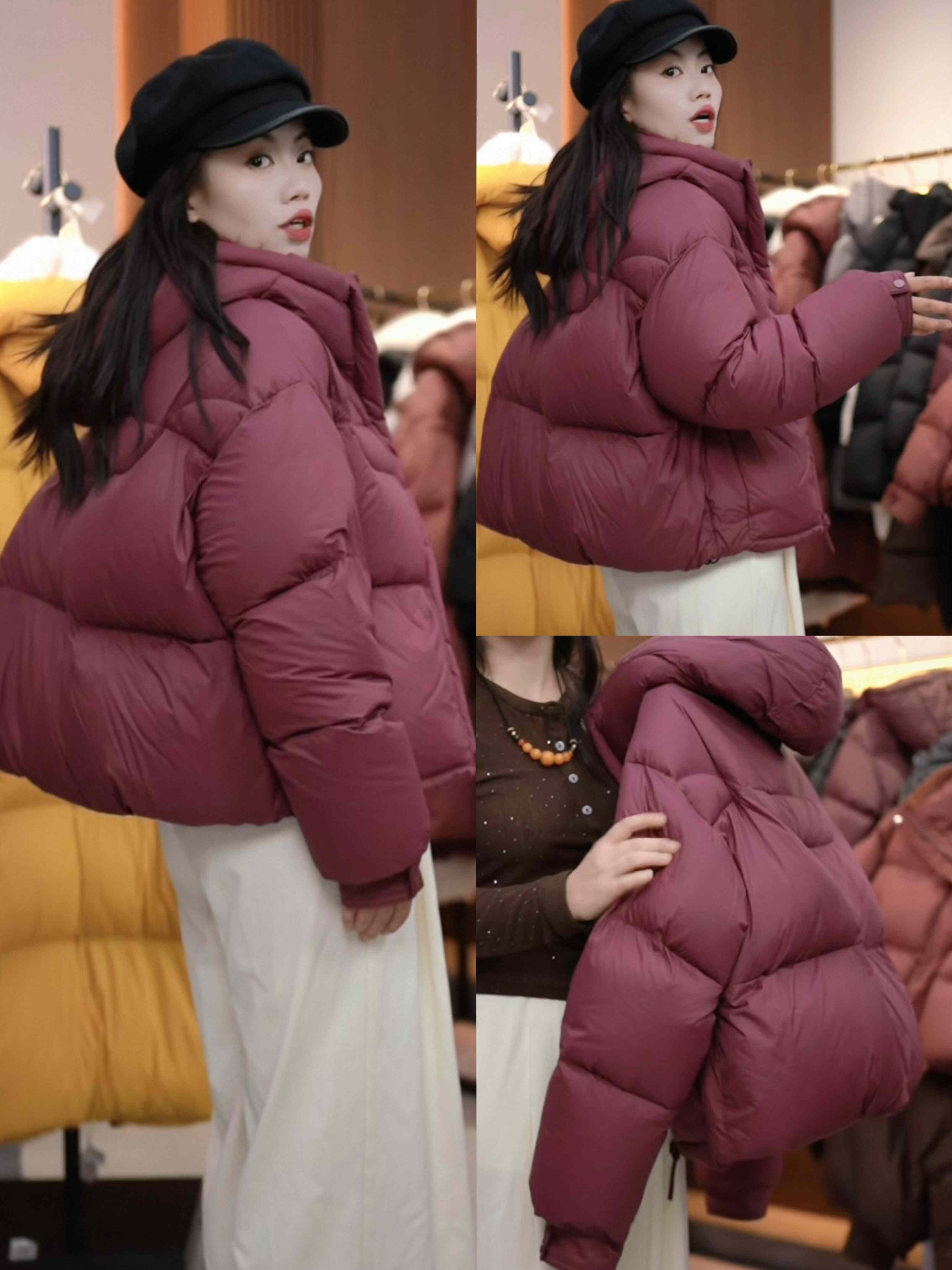 门禁抽绳鹅绒2025新款韩版小个子短款羽绒服女连帽面包服冬季外套