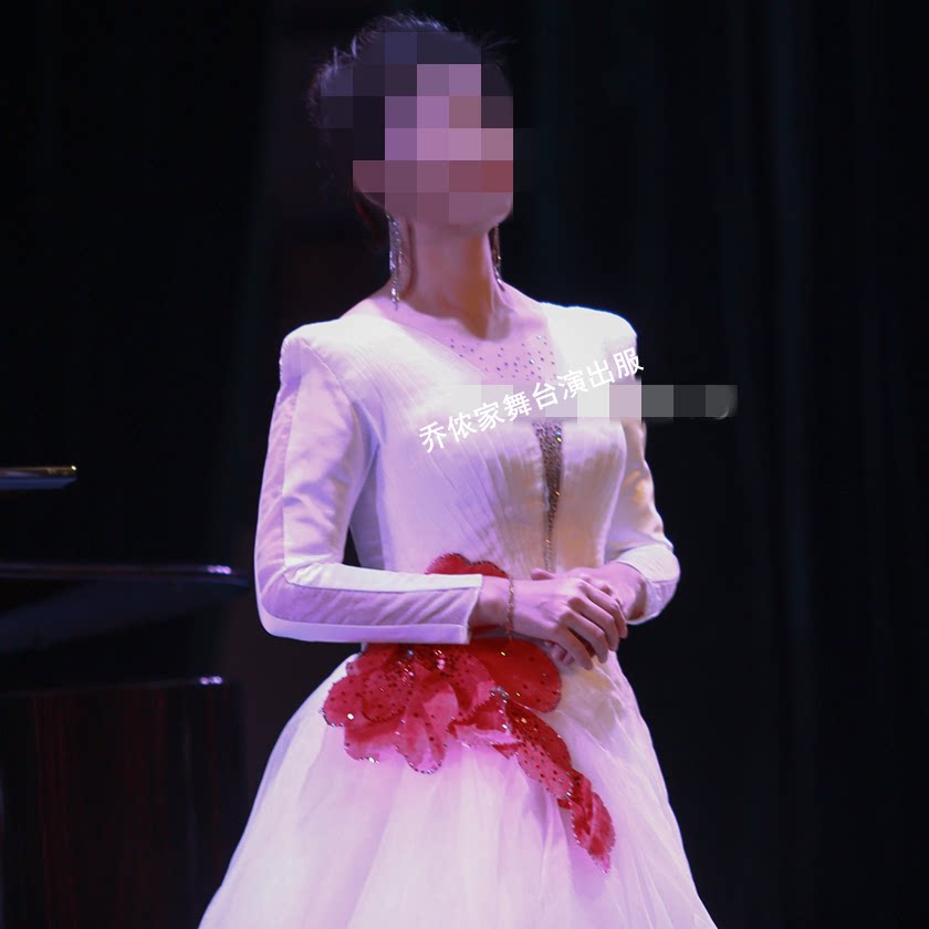 优雅白色网纱蓬蓬裙毕业独唱音乐会礼服春晚表演服装声乐艺考长裙