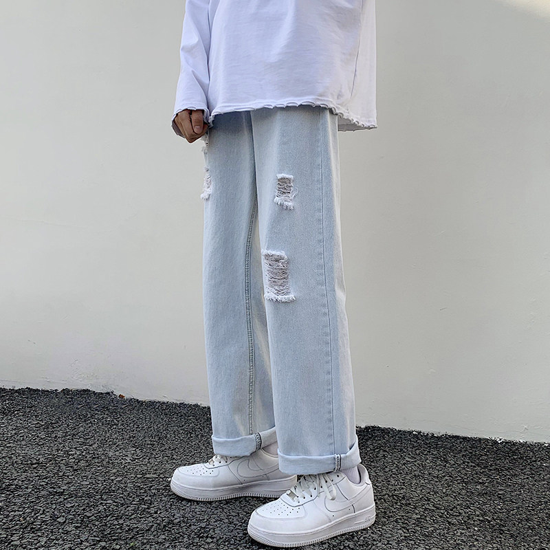 现货爆款转化高！夏季破洞牛仔九分裤夏季男女宽松直筒裤NB535P55图片