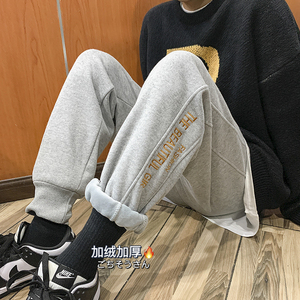 加绒加厚英文字母刺绣卫裤！男女中性宽松休闲运动束脚裤NB688图片