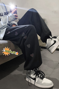 点击高加绒运动裤！爱心牛仔裤男女中性宽松加厚休闲裤NB667图片