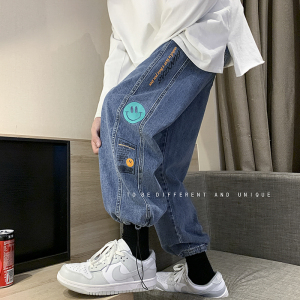 转化10%主推！男女中性ins宽松印花牛仔裤九分裤NB635图片