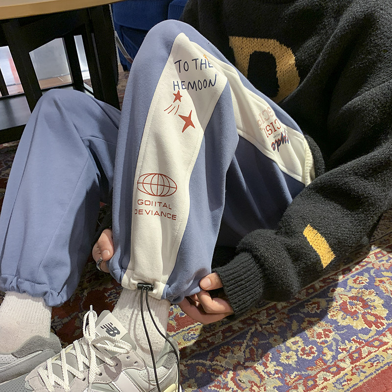 现货加厚卫裤！男女中性宽松印花休闲运动裤！NB668加绒,男装休闲裤,电商C303