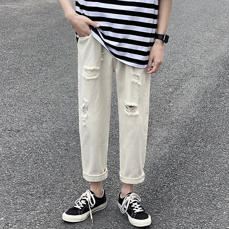 S-5XL转化超高！男女中性牛仔九分裤薄款破洞C303-NB160，男装牛仔裤，电商C303