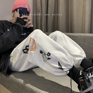 一推就爆的印花卫裤！男女中性ins宽松运动裤休闲裤九分NB655图片